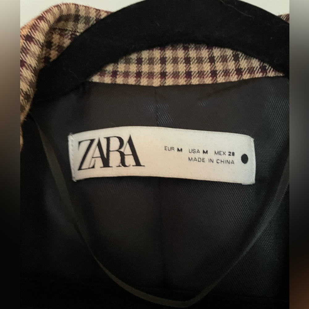 ZARA Brown Houndstooth Double-Breasted Blazer - Picture 4 of 8